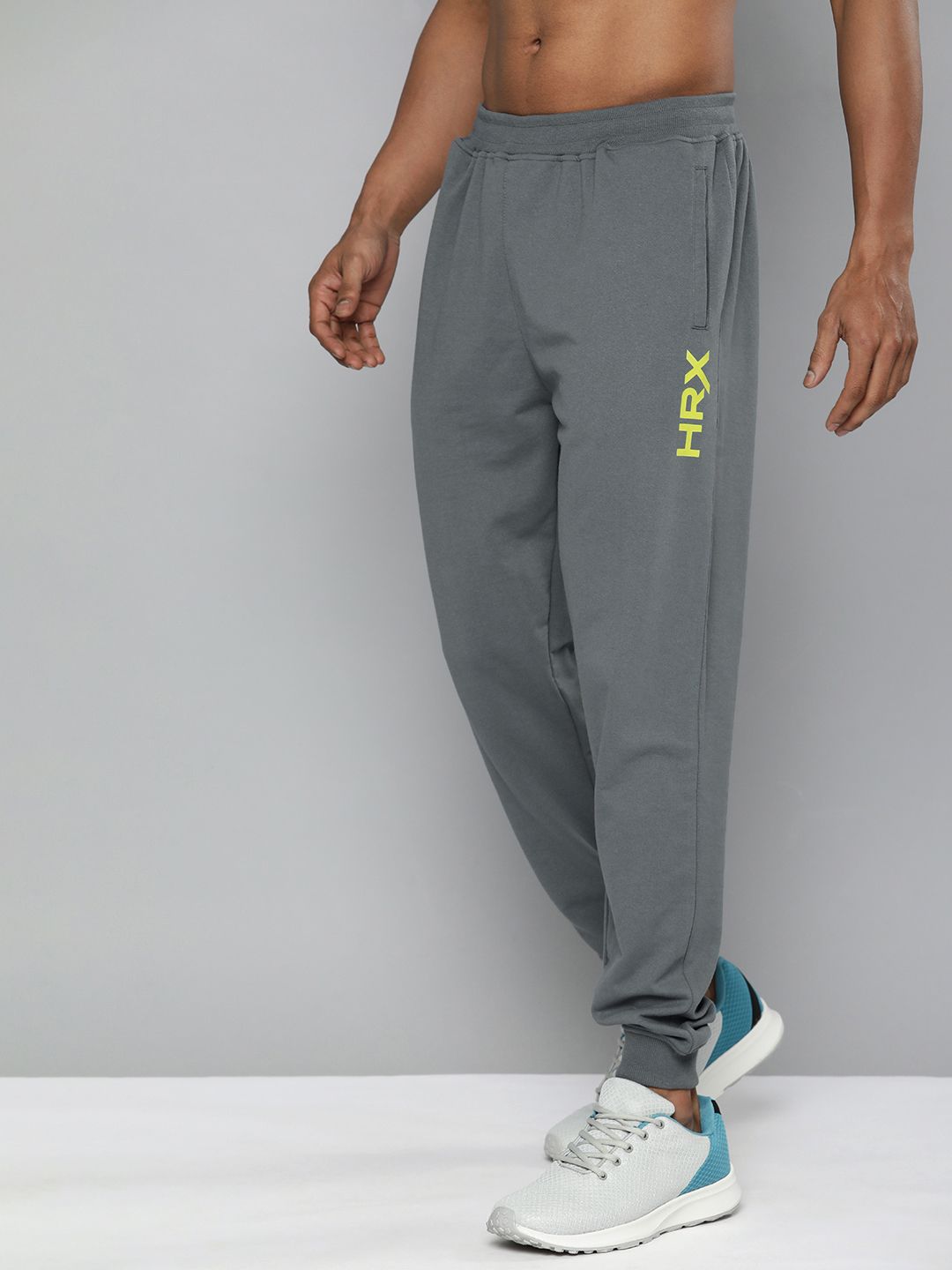 HRX By Hrithik Roshan Training Men Pewter Bio-Wash Brand Carrier Track Pants