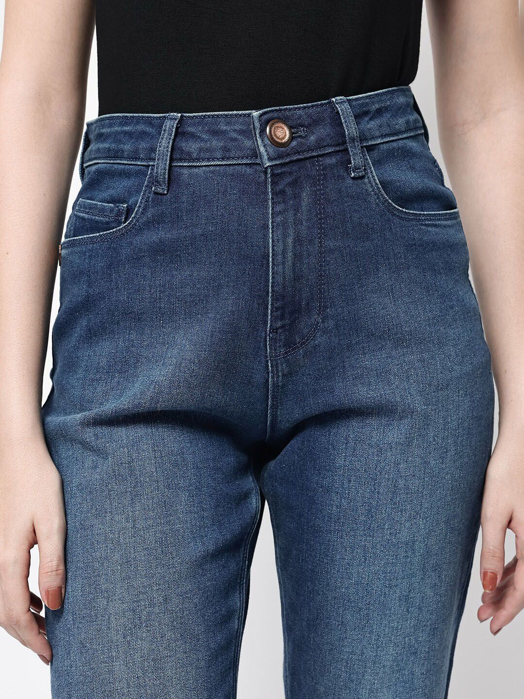 RAREISM Women Comfort Flared High-Rise Light Fade Stretchable Cropped Jeans