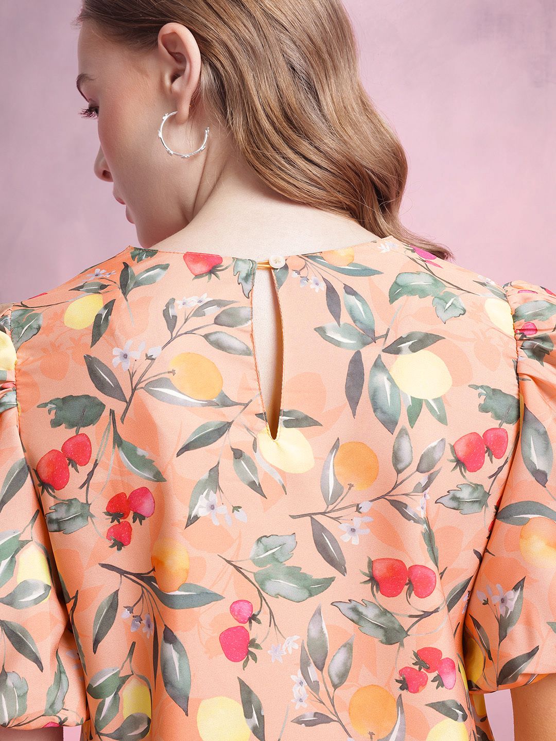 DressBerry Tropical Print Puff Sleeve A-Line Mini Dress