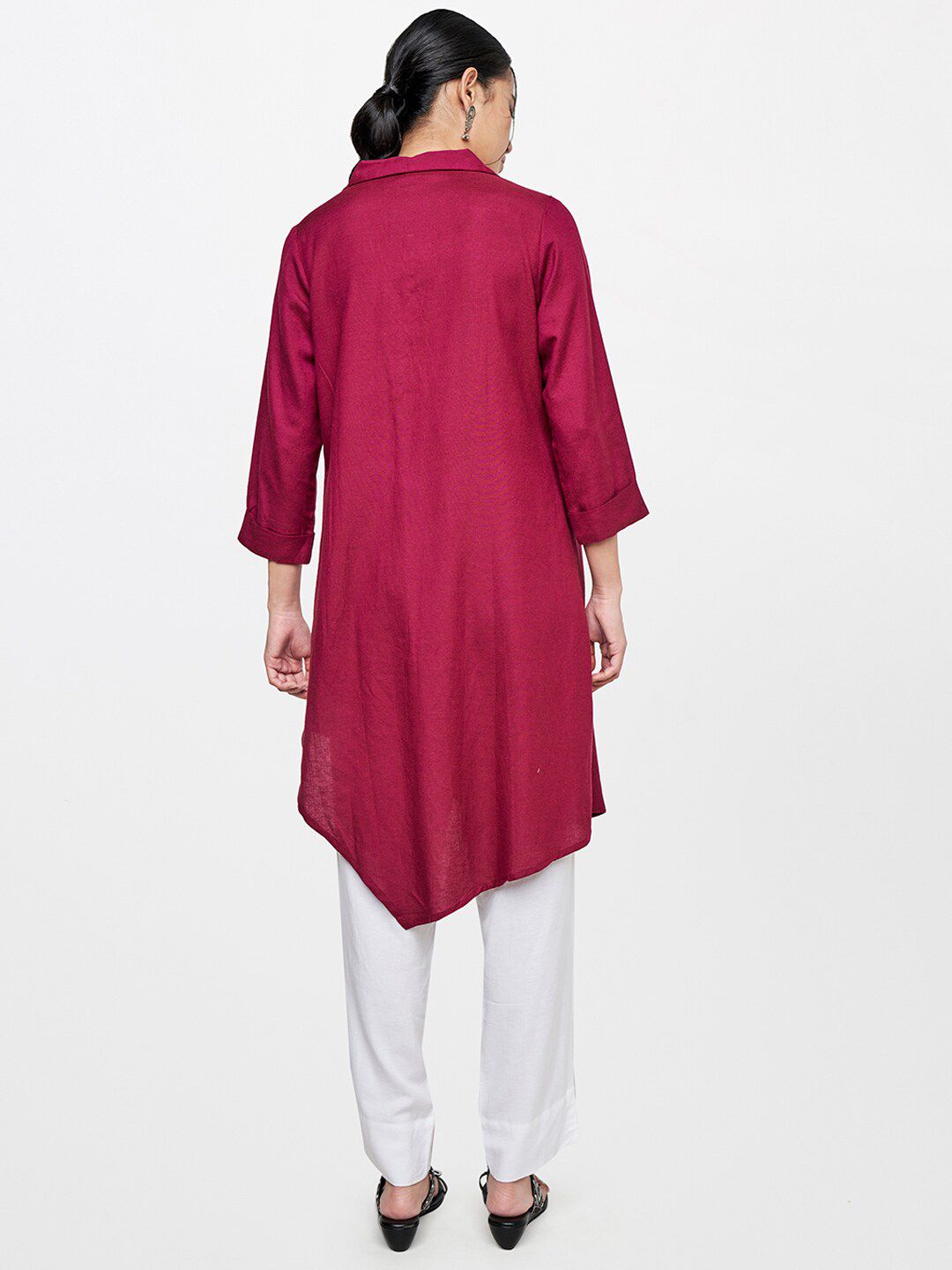 Global Desi Red Shirt Collar Tunic