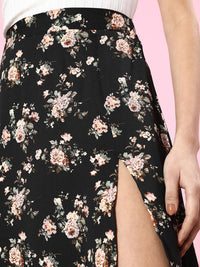 Berrylush Women Stylish Black Floral Fantasy Skirt