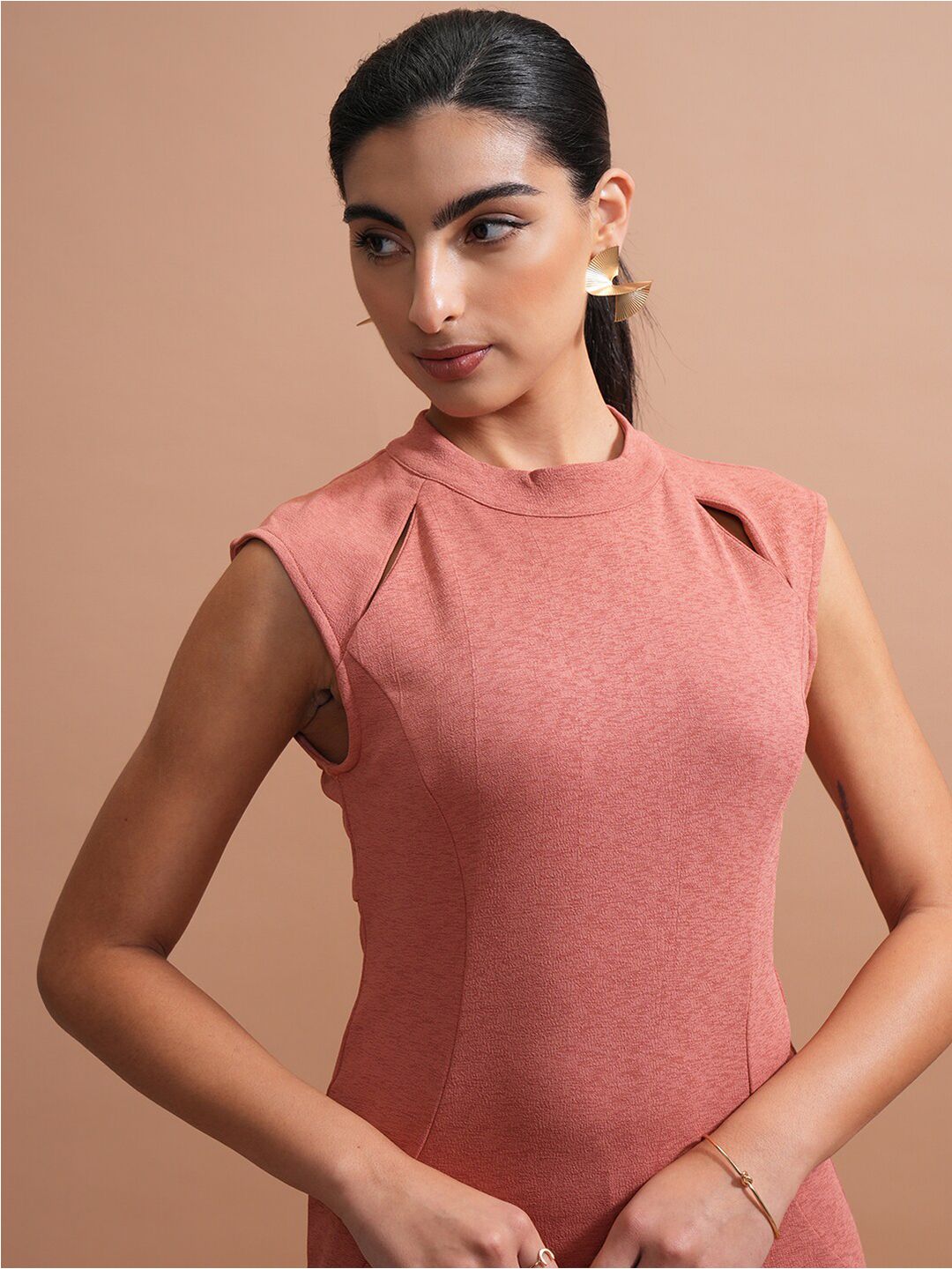 Tokyo Talkies Rose High Neck Sheath Midi Dress