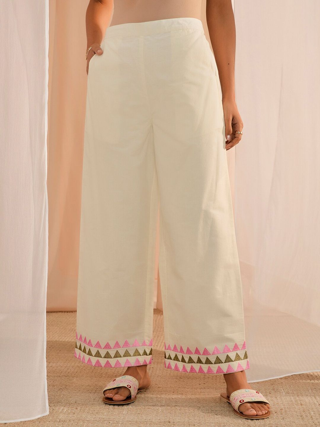 Libas Floral Embroidered Thread Work Pure Cotton Kurta With Palazzos & Dupatta