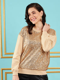 SASSAFRAS Self Design Sequined Oversized Sweatshirt