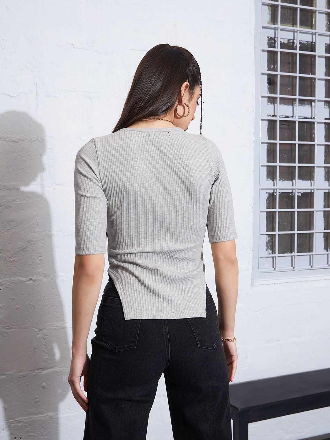 SASSAFRAS Grey Fitted Cotton Top