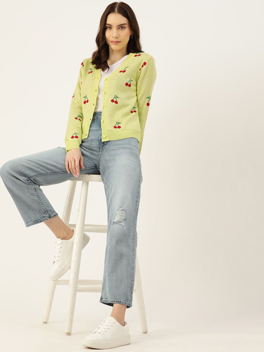 DressBerry Pure Acrylic Self-Design Cardigan