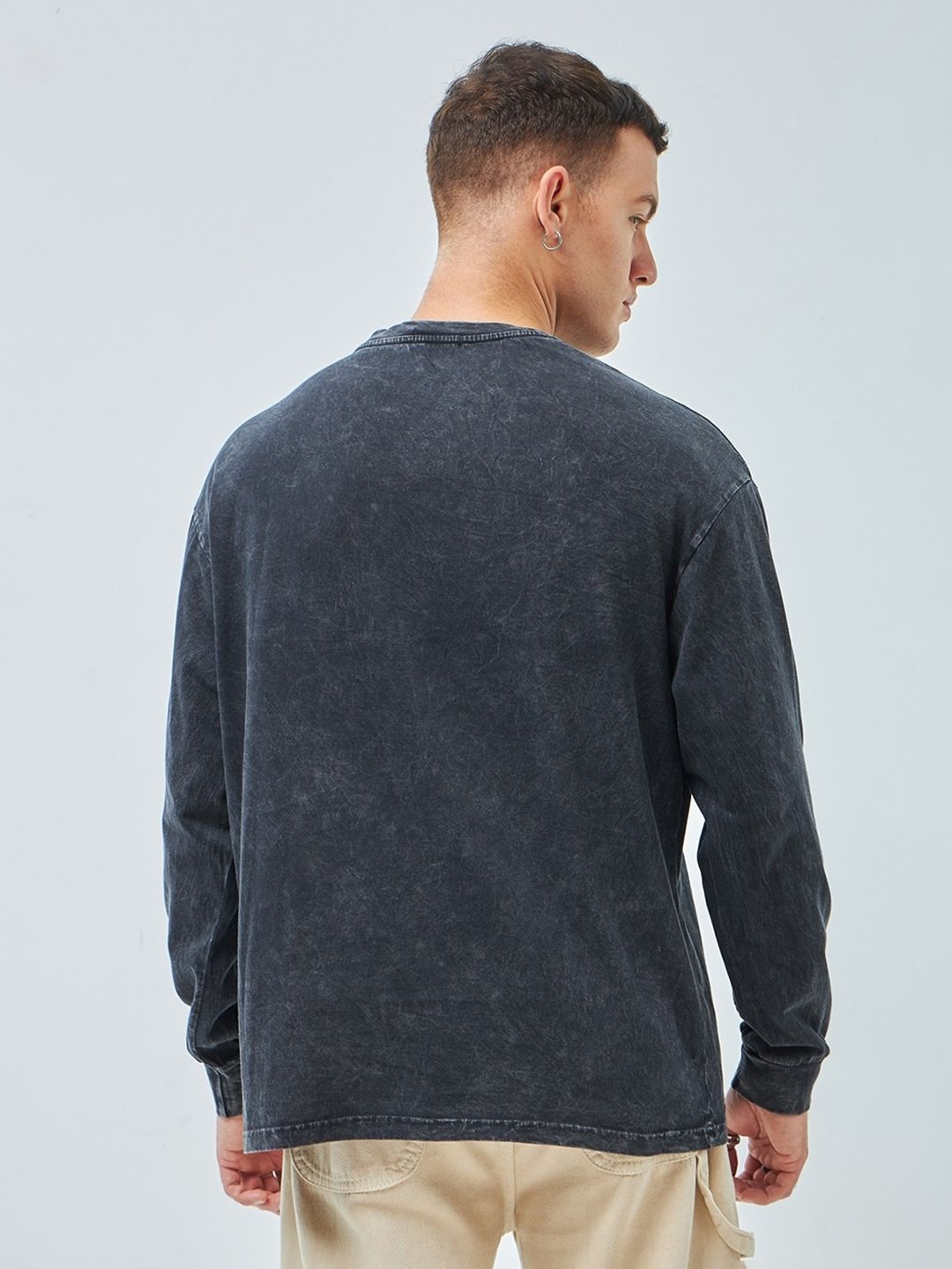 Bewakoof Round Neck Long Drop Shoulder Sleeves Pure Cotton Oversized T-shirt