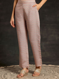 Libas Beige Ethnic Motifs Printed Sequinned Straight Kurta With Palazzos & Dupatta