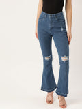 DressBerry Women Blue Bootcut High-Rise Mildly Distressed Stretchable Jeans