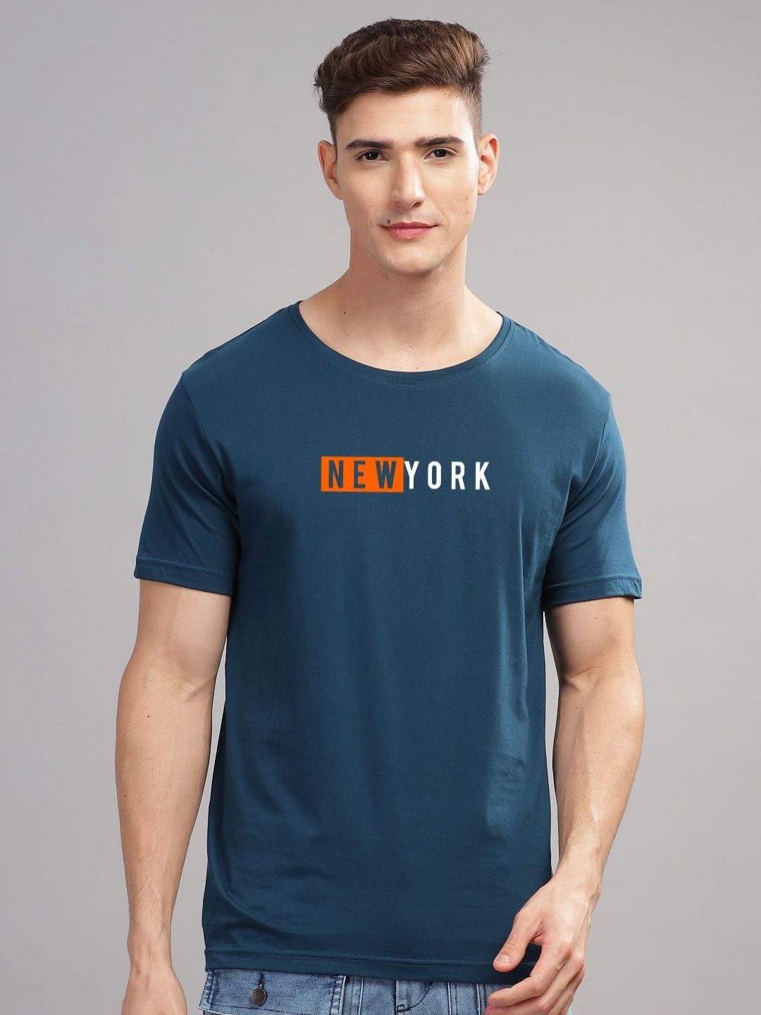 ADRO Men Typography Printed Applique T-shirt