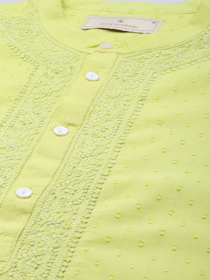 House of Pataudi Men Jashn Pure Cotton Yoke Design Thread Work Dobby Kurta