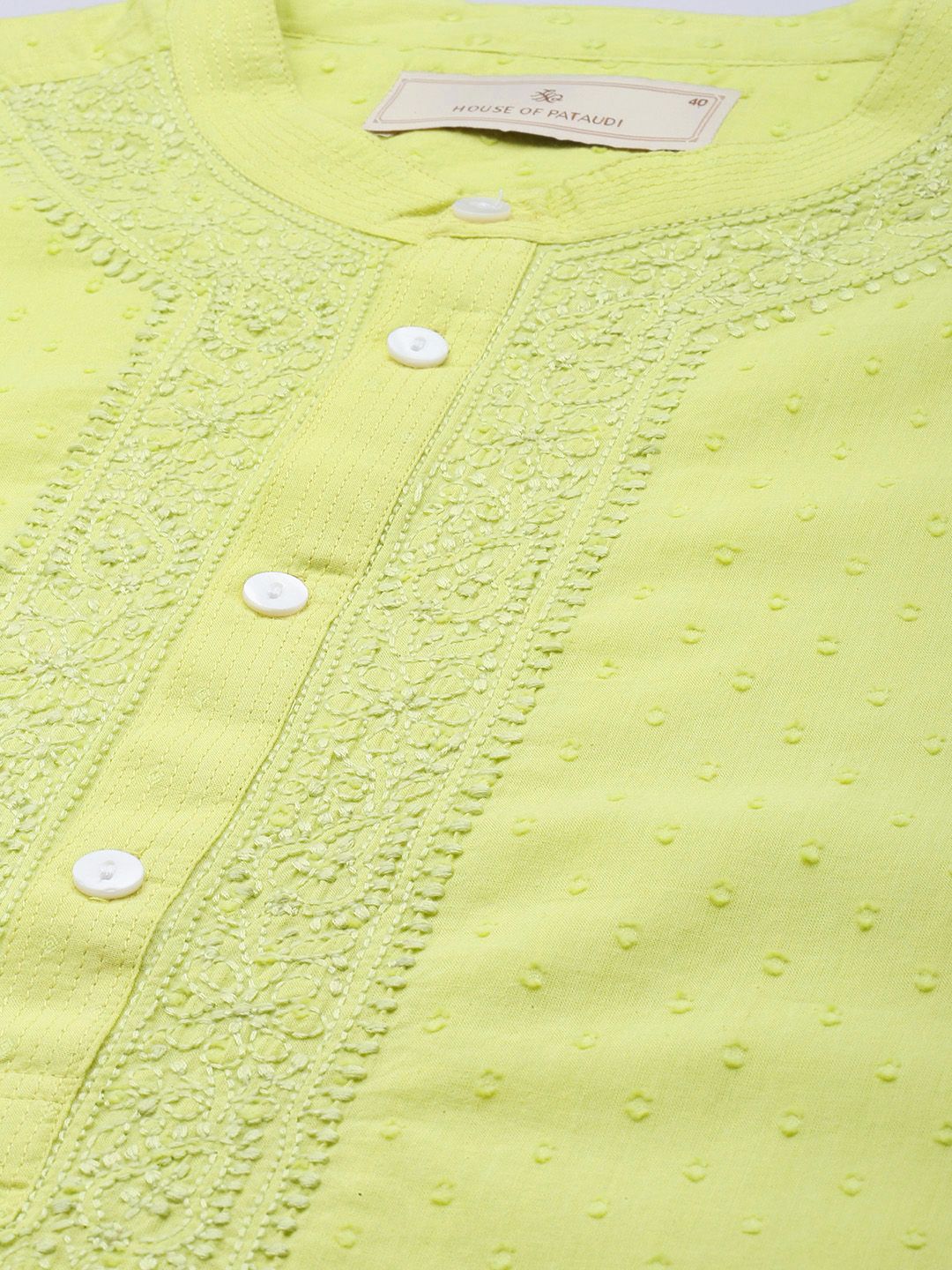 House of Pataudi Men Jashn Pure Cotton Yoke Design Thread Work Dobby Kurta