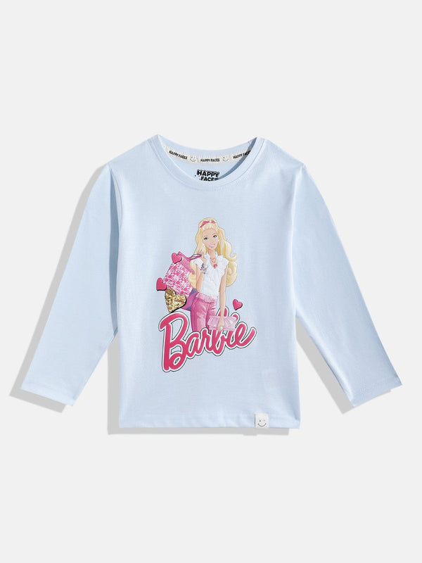 Happy Faces Girls Barbie Printed Pure Cotton T-shirt