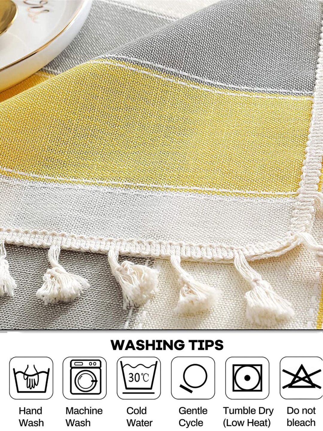 URBAN SPACE Yellow & White 6 Seater Striped Table Cloth