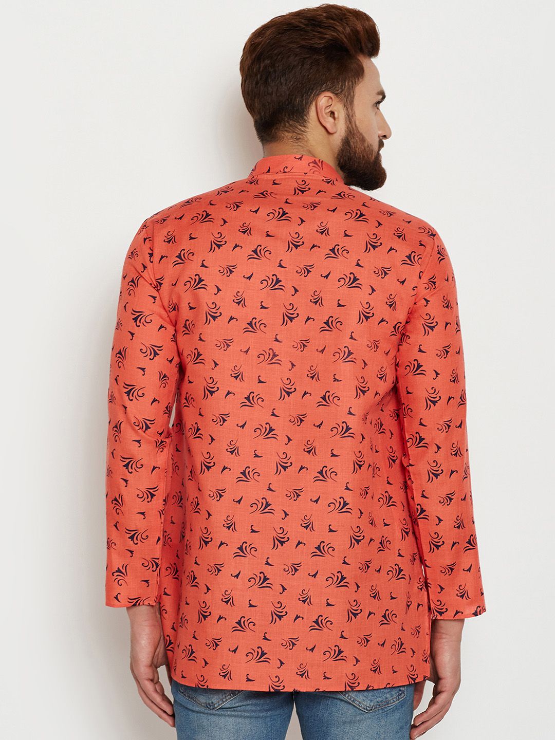 SOJANYA Men Orange Printed Straight Kurta