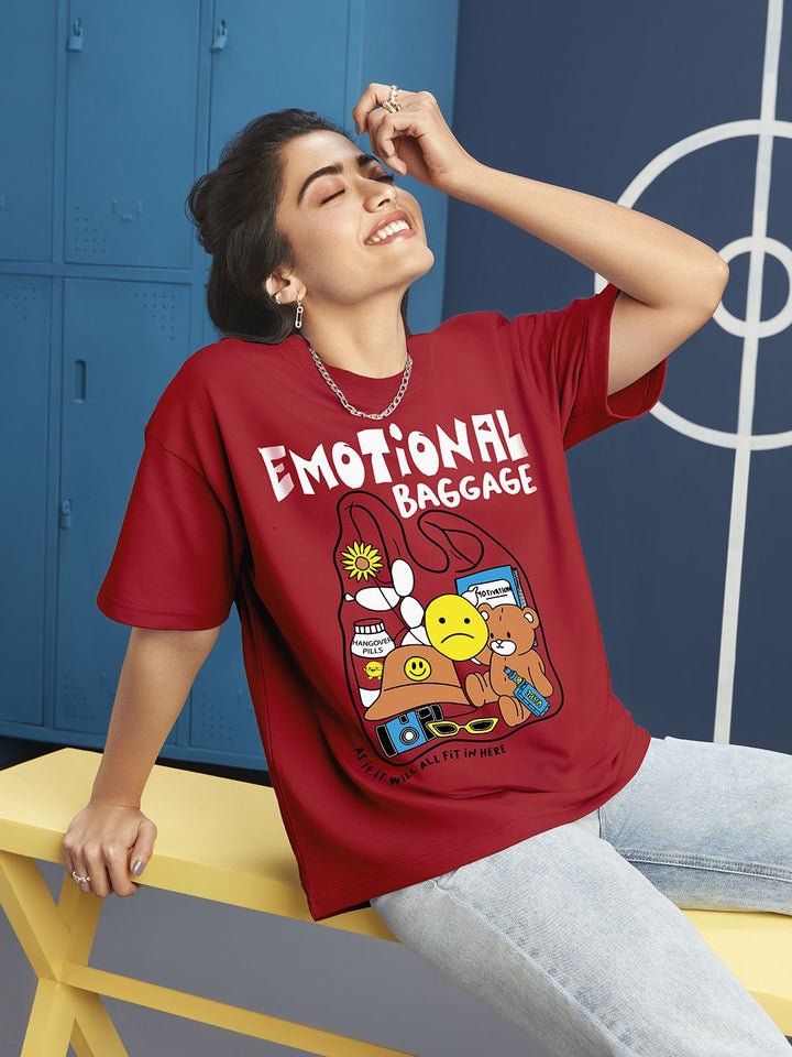 Bewakoof  Red Graphic Printed Cotton Oversized Fit T-shirt