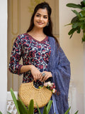 KALINI Floral Printed V Neck Straight Kurta With Trousers & Dupatta