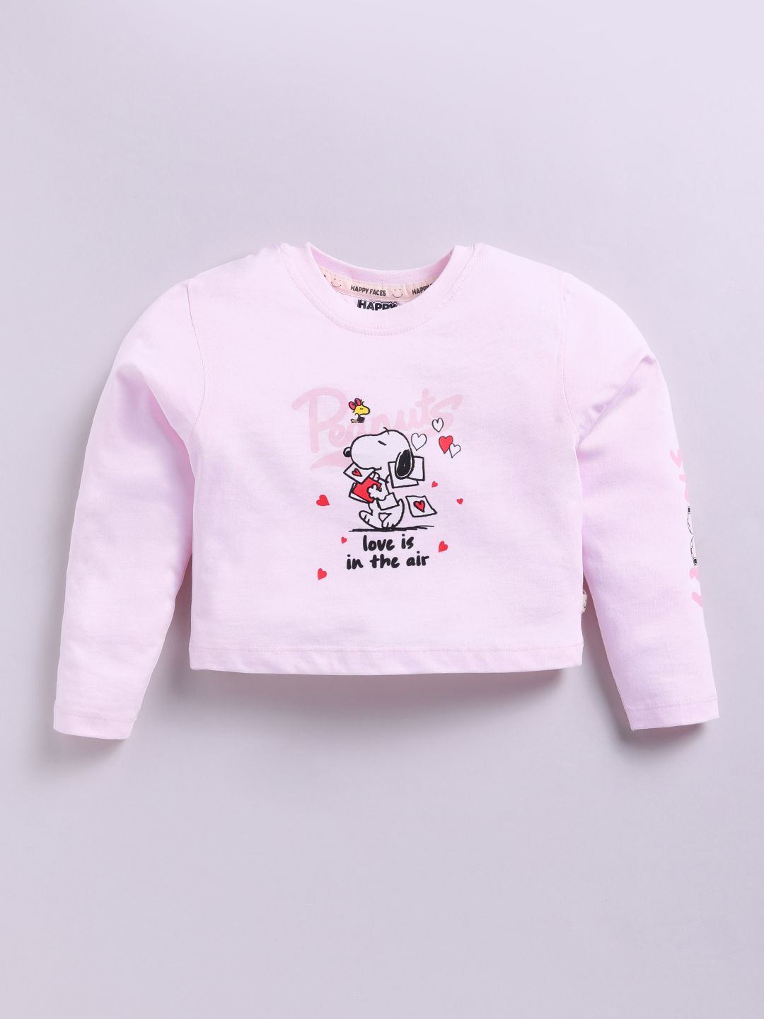 Happy Faces Girls Snoopy Print Drop-Shoulder Sleeves Pure Cotton T-shirt
