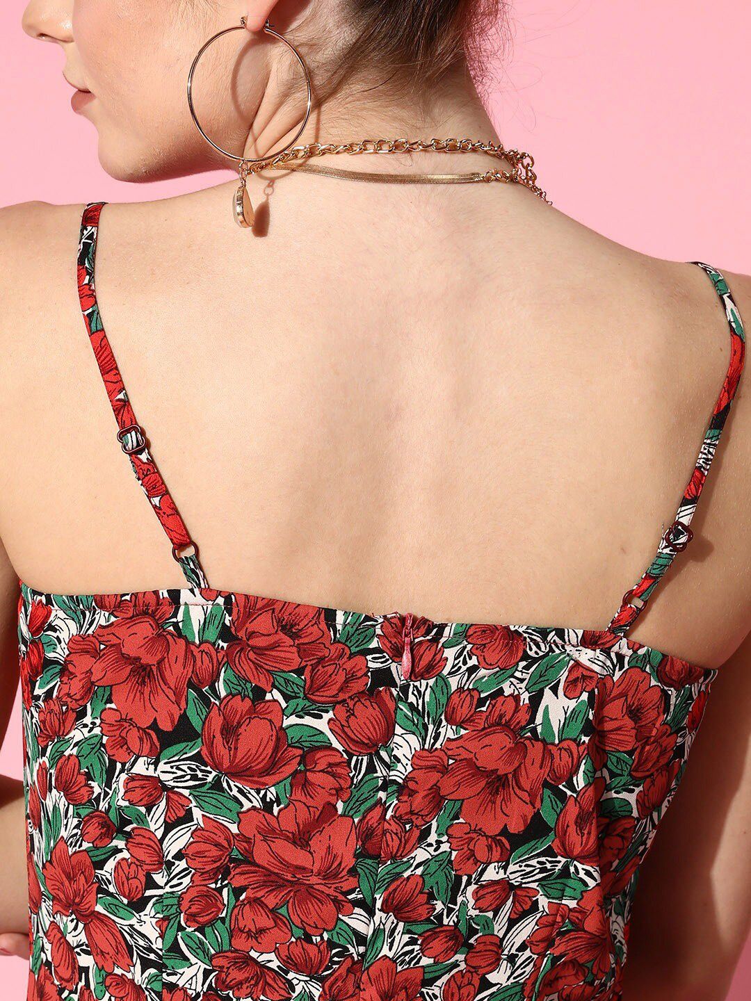 Berrylush Floral Print Crepe A-Line Dress