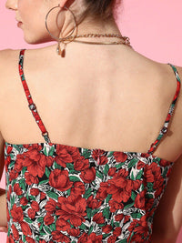 Berrylush Floral Print Crepe A-Line Dress