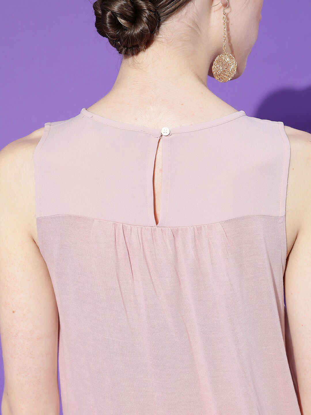 STREET 9 Pink Lace Inserts Gathered & Pleated Crepe Top