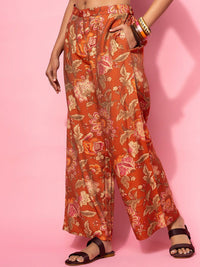 Libas Floral Print Crop Top & Palazzo With Jacket