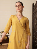 House of Pataudi Pure Cotton Floral Embroidered Sequinned Angrakha Jashn Kurta