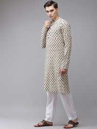 See Designs Men Beige & Black Geometric Printed Kurta