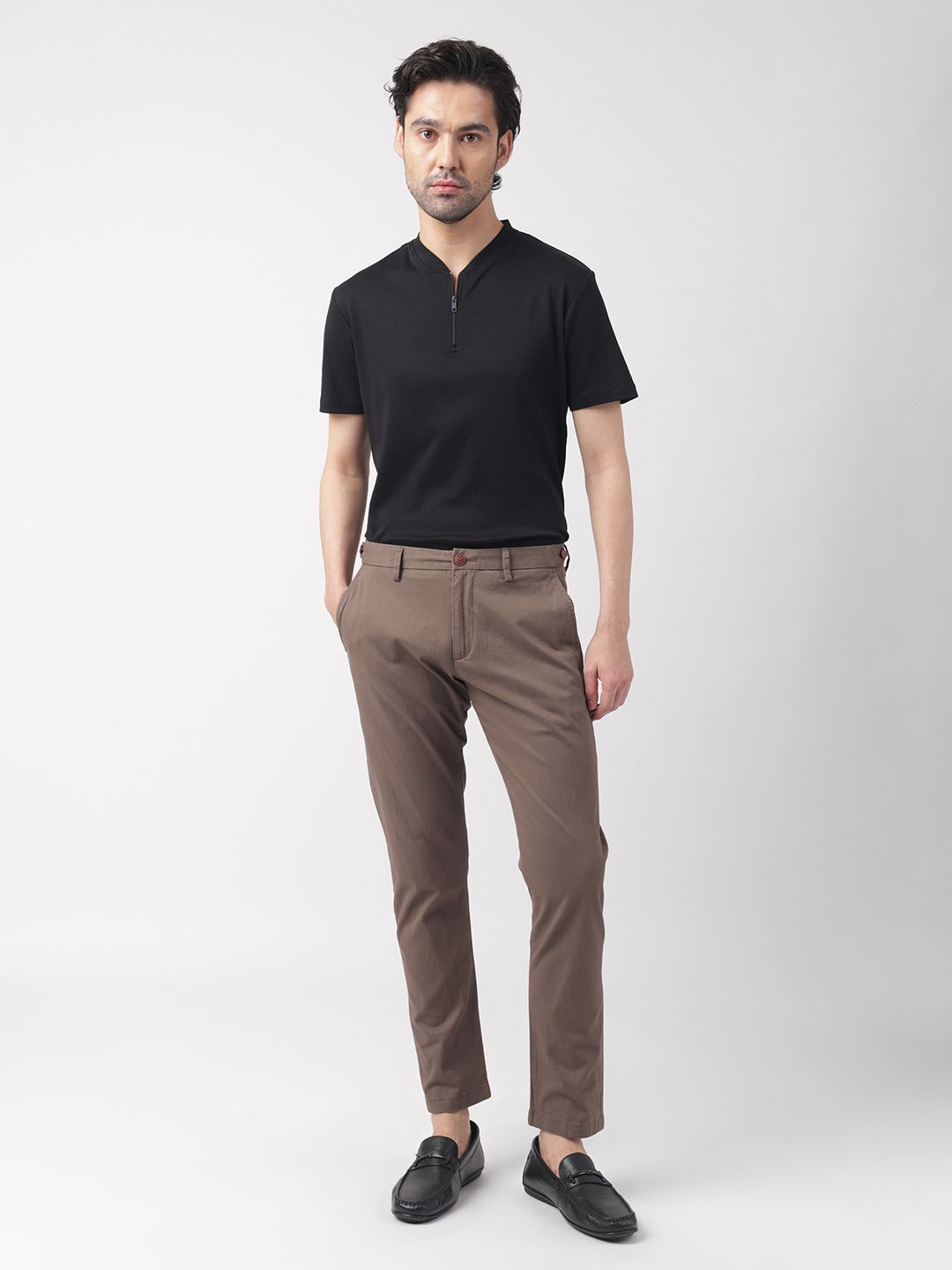 RARE RABBIT Trans Mid-Rise Slim Fit Pleated Cotton Trouser