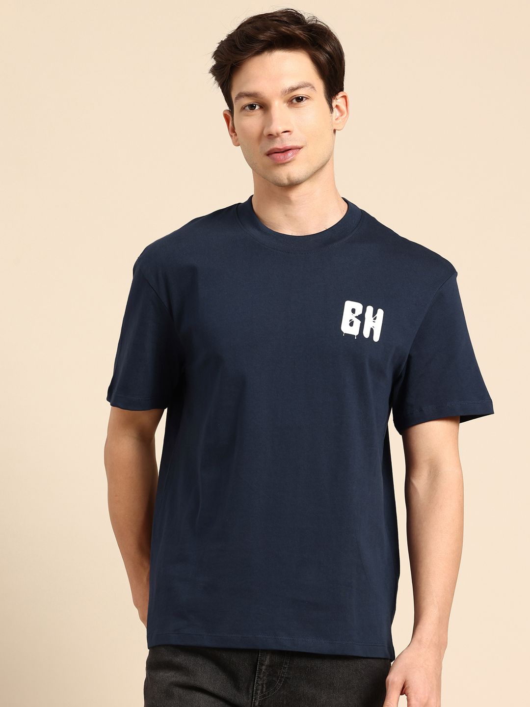 Being Human Brand Logo Printed Drop-Shoulder Sleeves Pure Cotton Easy Fit T-shirt