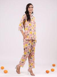 SANSKRUTIHOMES Notch Neck Floral Printed Pure Cotton Top & Trousers