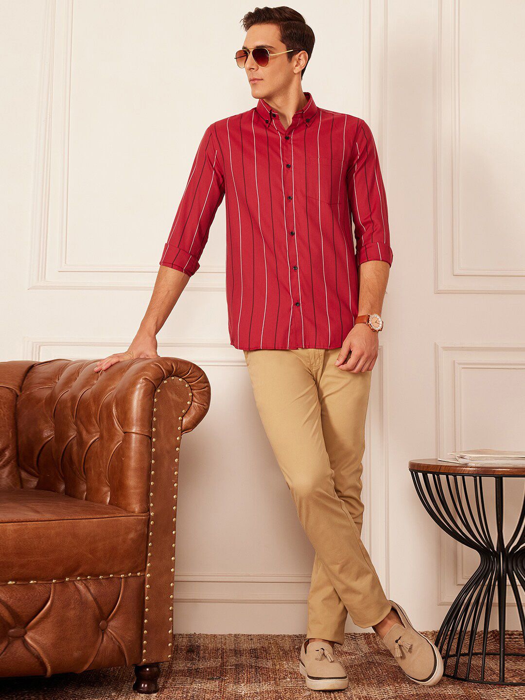 DENNISON Baju Kasual Kolar Berkolar Berjalur Pintar