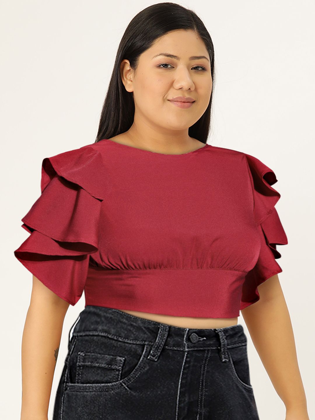 Berrylush Red Solid Twist & Knot Top