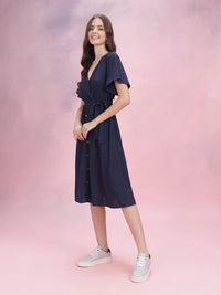 DressBerry V-Neck Tie-Up Detail A-Line Dress