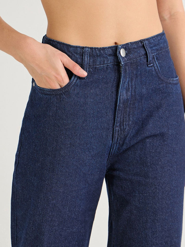 Bewakoof Women Blue Baggy Wide Leg Clean Look Cotton Jeans