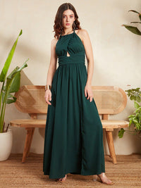 Berrylush Green Halter Neck Cut-Out Detailed Maxi Dress