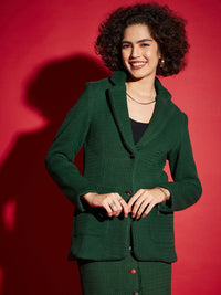 SASSAFRAS Green Self Design Notched Lapel Collar Pure Cotton Single-Breasted Blazer