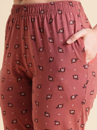 Sweet Dreams Peach-Coloured & White Floral Printed Pure Cotton Night Suits