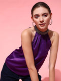 STREET 9 Purple Embellished Halter Neck Styled Back Top