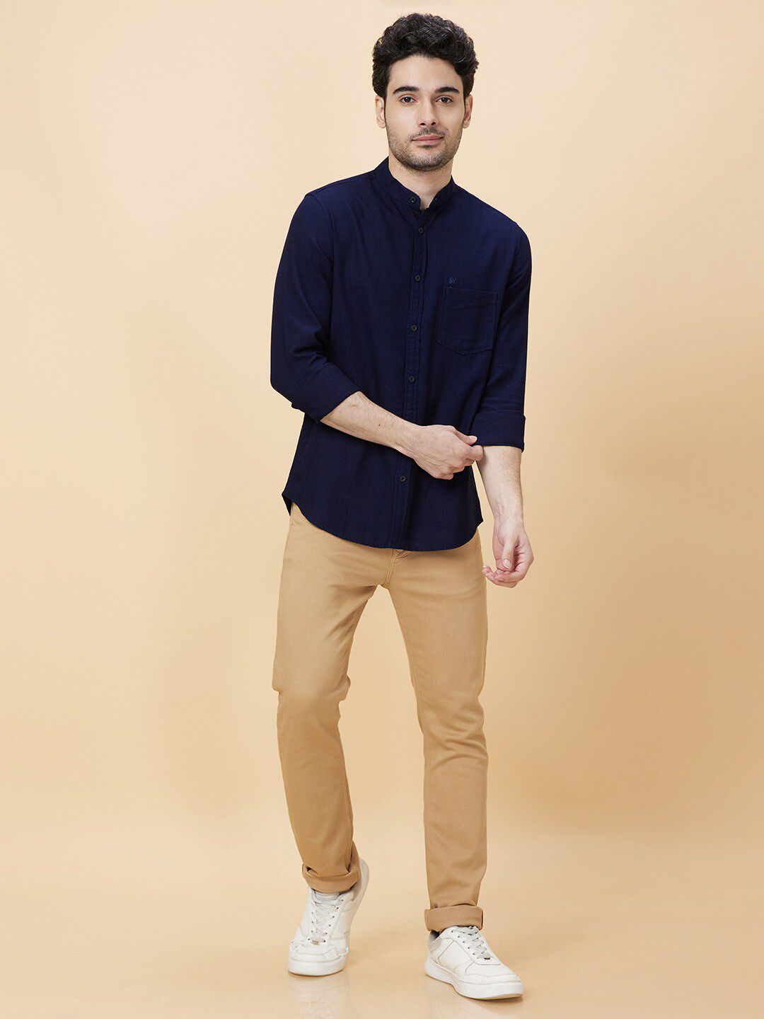 Being Human Slim Fit Mandarin Collar Long Sleeves Casual Shirt