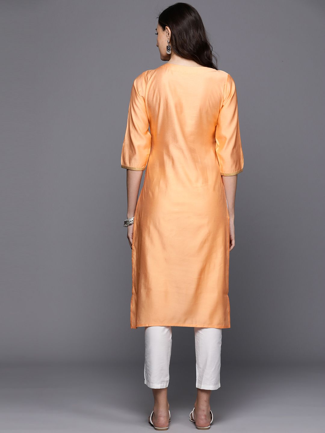 Indo Era Floral Printed Thread Work Detail Straight Kurta