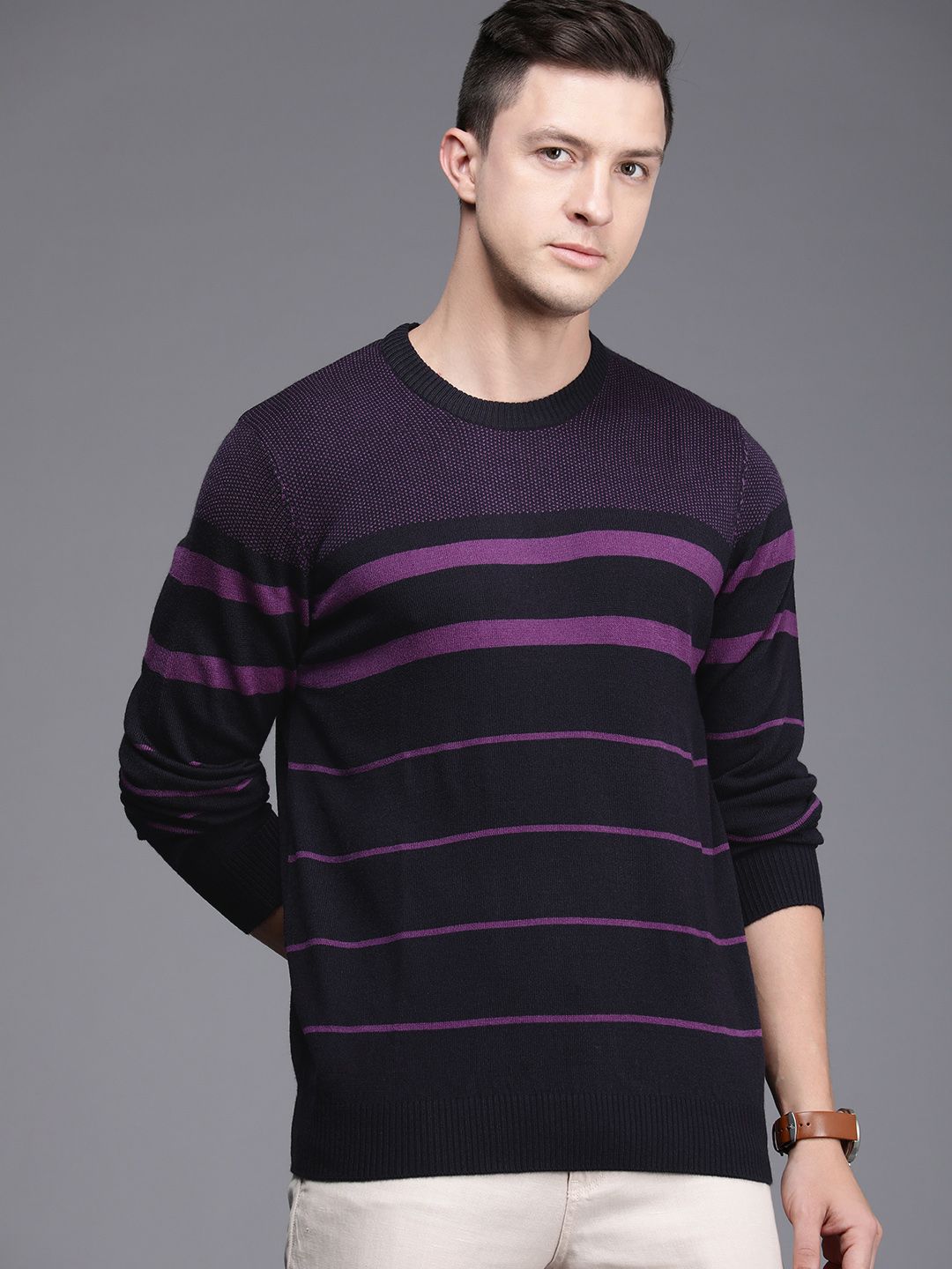 Raymond Men Violet Striped Pullover