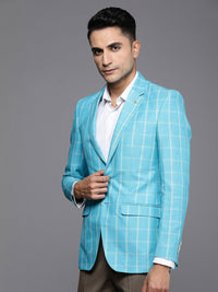 Raymond Linen Cotton Contemporary Fit Single-Breasted Checked Formal Blazers