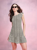 DressBerry Flutter Sleeve Ruffled Crochet Shift Mini Dress