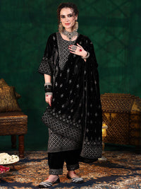 Libas Ethnic Motifs Embroidered Straight Velvet Sequinned Kurta with Salwar & Dupatta