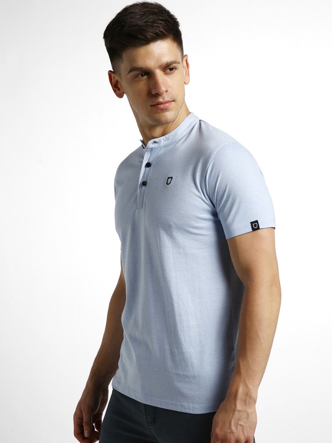 Urbano Fashion Mandarin Collar Slim Fit Pure Cotton T-shirt