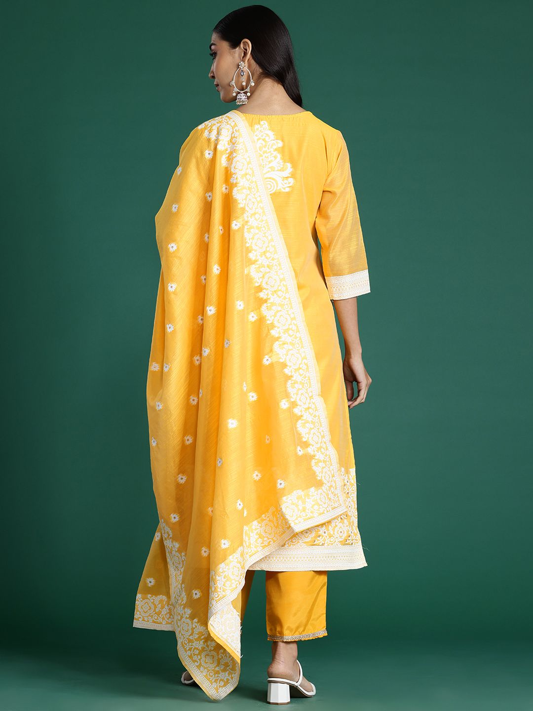 Indo Era Woven Design Jacquard Chanderi Silk Kurta With Trousers & Dupatta