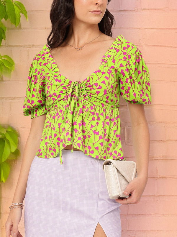 DressBerry Garden Glam Floral Tie-Up Empire Top