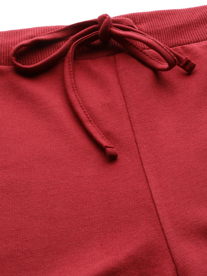 SASSAFRAS Women Red Solid High-Rise Cropped Wide Leg Track Pants