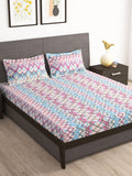 Story@home Tango Pink & White Printed 240 TC King Bedsheet with 2 Pillow Covers